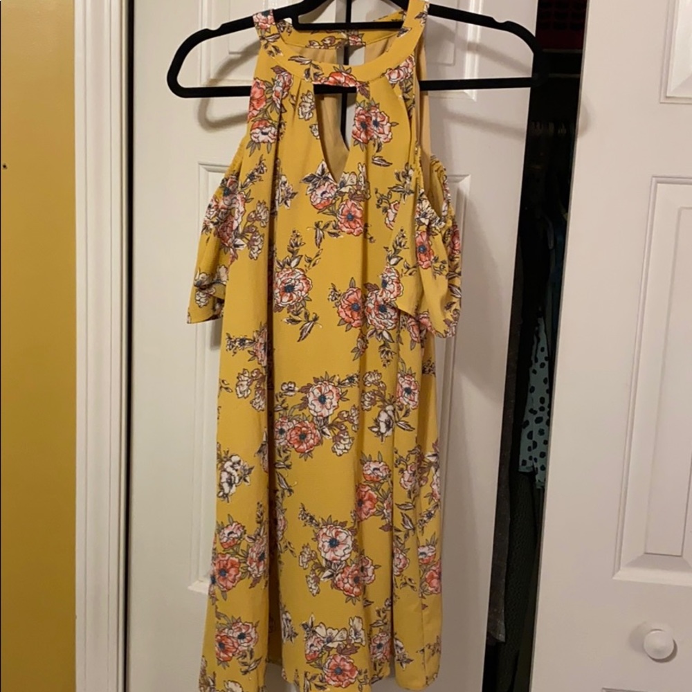 yellow off shoulder dress with sleeves